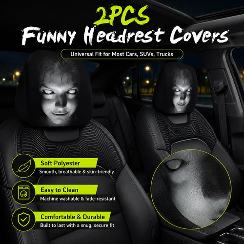 🔥😆 Funny Cartoon Car Headrest Covers – 2PCS Universal Fit  🚗