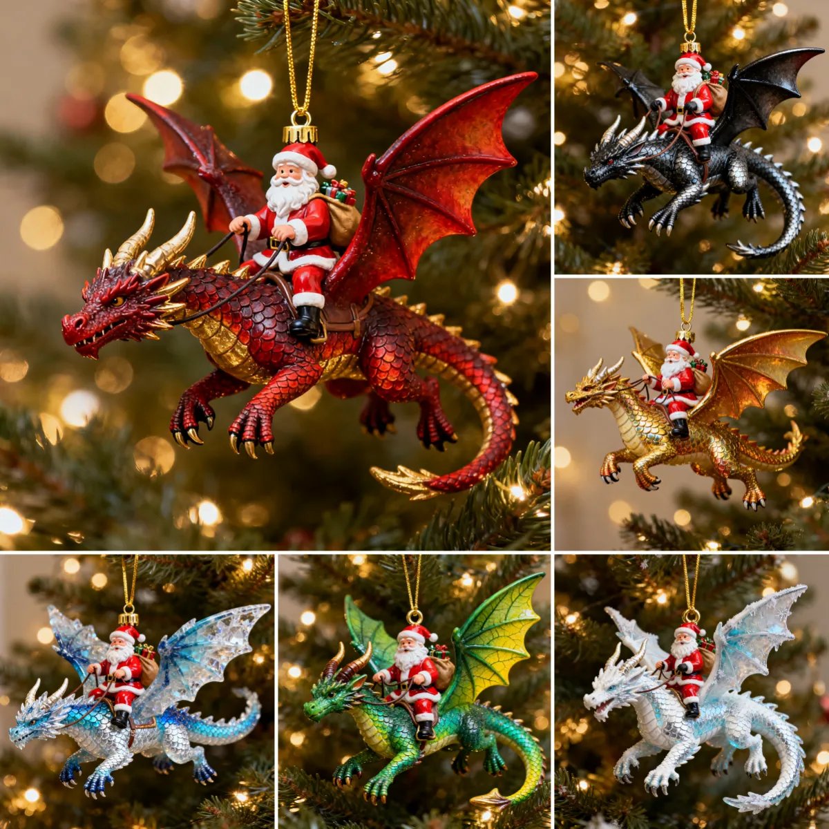 🎅🐉 Santa’s Dragon Riders Ornament Collection