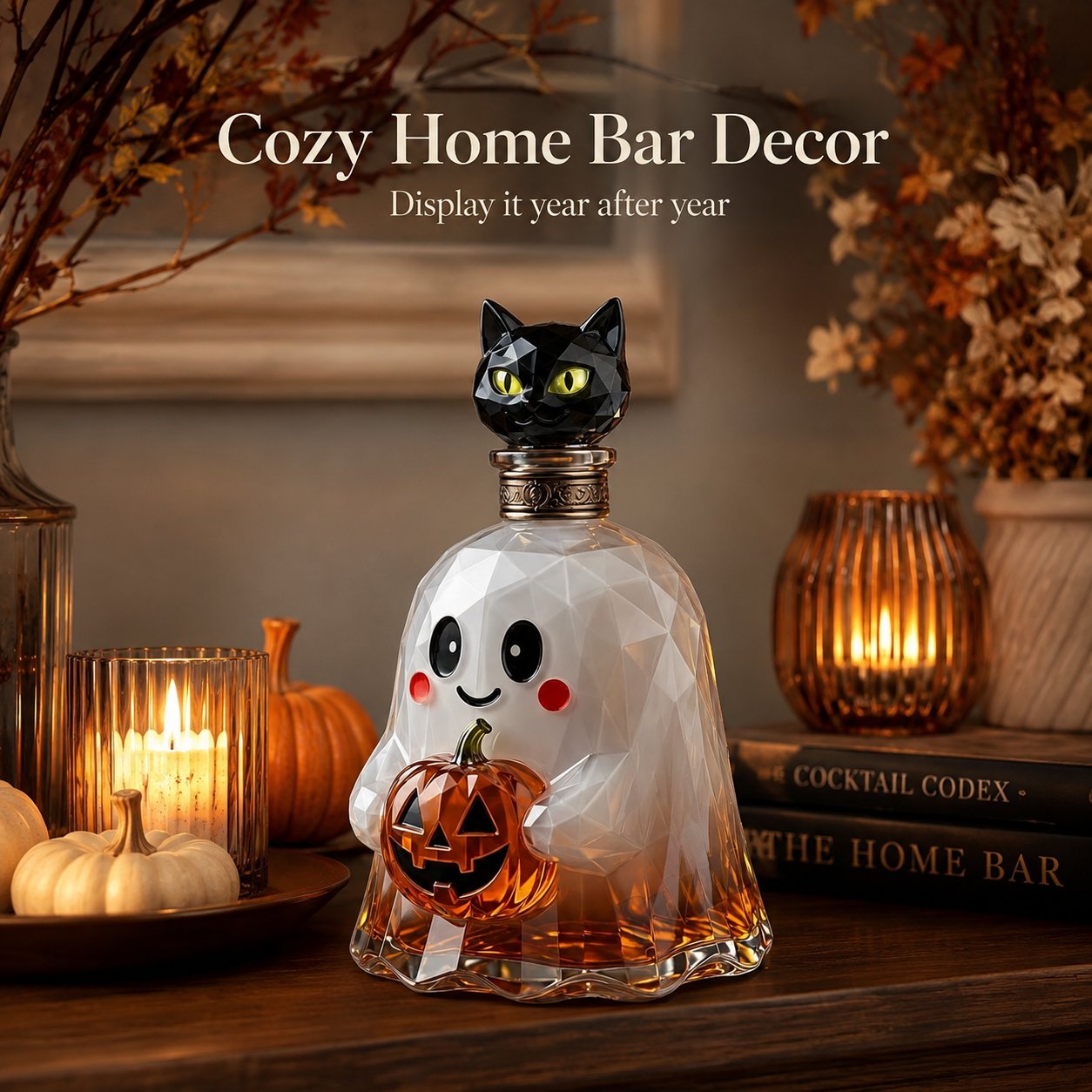 Ghost Pumpkin Halloween Decanter 🎃 Spooky Glass Whiskey  Bottle