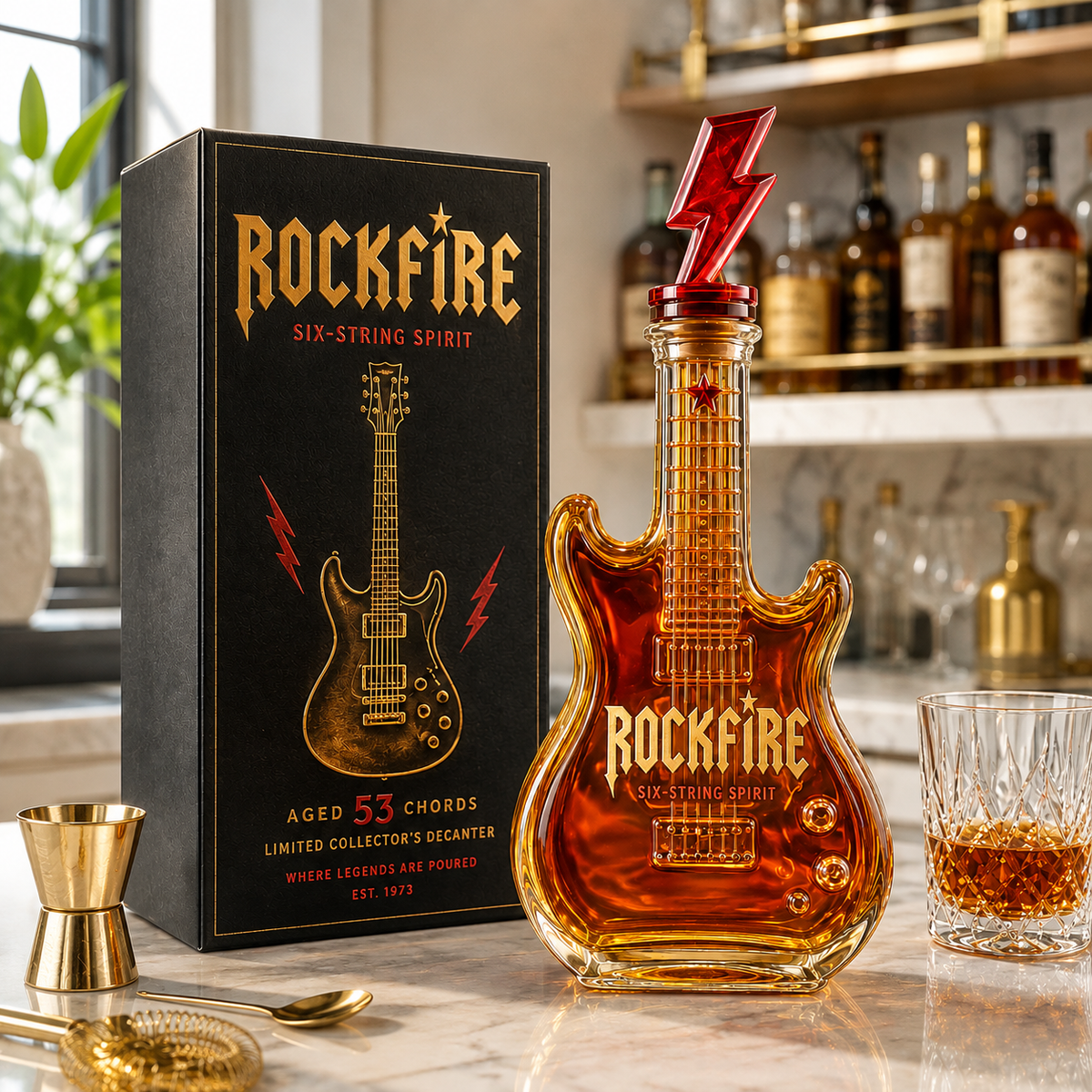 🎸Rockfire Six-String Spirit Guitar Whiskey Decanter – Rock & Roll Collector’s Edition
