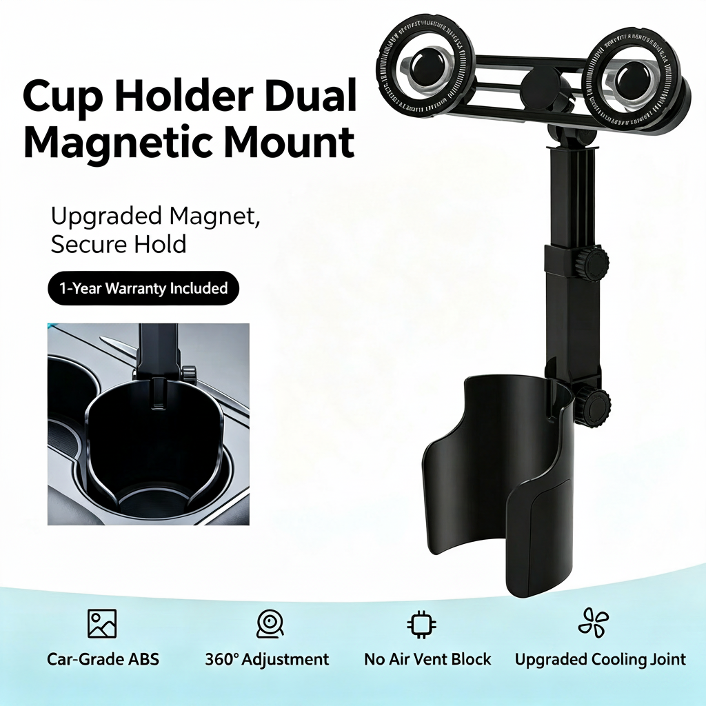 🔥Car Cup Holder Phone Mount – 360° adjustable, strong N52 magnet, one-handed operation, fits all phones, stable magnetic and clamp models for safe driving