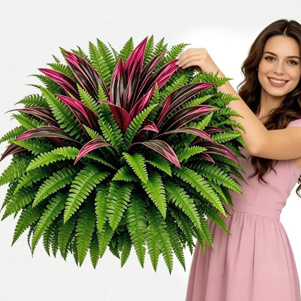 💥Summer Special🔥 UV‑Resistant Artificial Fern & Red Dracaena, Lush Full Fade‑Proof Decorative Plants