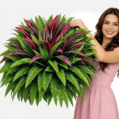 💥Summer Special🔥 UV‑Resistant Artificial Fern & Red Dracaena, Lush Full Fade‑Proof Decorative Plants