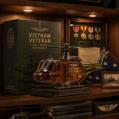 🎖️Vietnam Veteran UH-1 Huey Helicopter 1965-1975 Whiskey Bottle 🚁