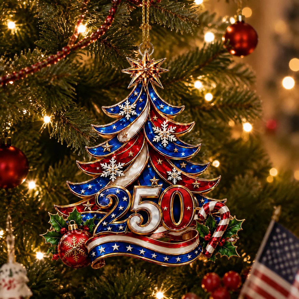 🎄us 250th Anniversary Christmas Ornament, Patriotic Holiday Tree Decoration Keepsake Gift