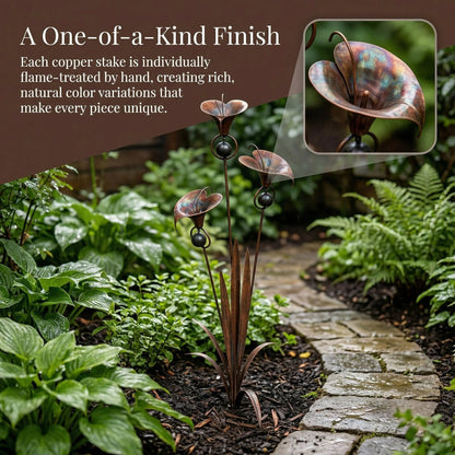 🏡Flamed Copper Three Calla Lilies Garden Stake with Bells