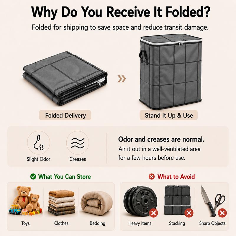 Foldable Fabric Clothing Storage Bin, Heavy Duty Dust Proof Quilt Storage Bag with Sturdy Carry Handles for Closet, Dorm, Moving & Household Organizing
