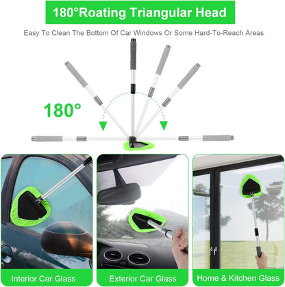 💥 💥 🔥 Windshield Cleaning Tool, Microfiber Car Window Cleaner with 3 Reusable and Washable Microfiber Pads and Extendable Handle