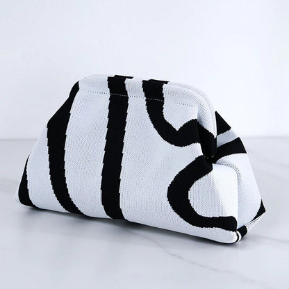 Women's Striped & Diamond Dot Cloud Crossbody Bag, Clip‑Top Closure Casual Handbag for Daily Use