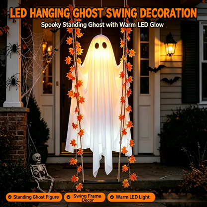 👻✨LED Hanging Ghost Swing Decoration, 5FT Remote Controlled Halloween Outdoor Hanging Decor🎃