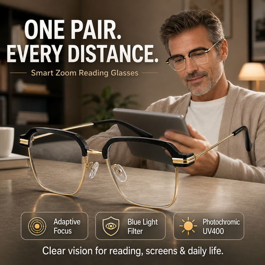 Smart Zoom Reading Glasses – Auto Adjust Focus & Blue Light  Protection