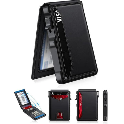 💼🔒Premium Aluminum RFID Blocking Men’s Minimalist Wallet — Pop‑Up Card Holder, Money Clip & ID Window