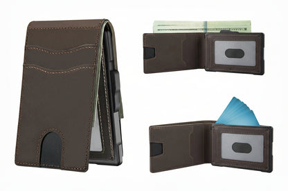 🔥Minimalist Pop-Up Wallet for Men – RFID Blocking Aluminum Card Holder with Cash Slot, ID Window & Leather Front Pocket
