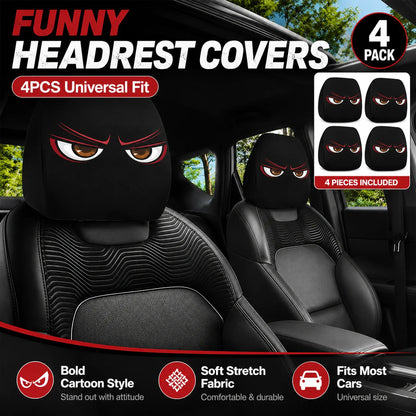 🔥😆 Funny Cartoon Car Headrest Covers – 2PCS Universal Fit  🚗