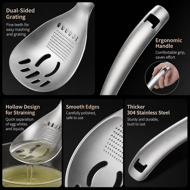 🥄304 Stainless Steel Multifunctional Kitchen Spoon, Multi‑Purpose Cooking Spoon for Stirring, Serving & Food Prep