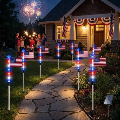 8-Piece Flag Light Set – 4th of July Decorations with 8 Lighting Modes – Ideal for Independence Day Pathways, Gardens, and Yard Decor