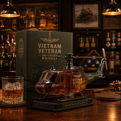 Vietnam War Veteran UH-1 Huey Helicopter Commemorative Whiskey Decanter (1965–1975)