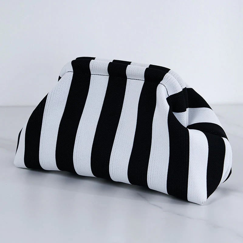 Women's Striped & Diamond Dot Cloud Crossbody Bag, Clip‑Top Closure Casual Handbag for Daily Use