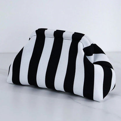 Women's Striped & Diamond Dot Cloud Crossbody Bag, Clip‑Top Closure Casual Handbag for Daily Use