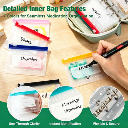 💊A8 Waterproof Pill Pouch Set, 7‑14 Day Medicine & Vitamin Storage, Crush‑Resistant Waterproof Pill Case Shell