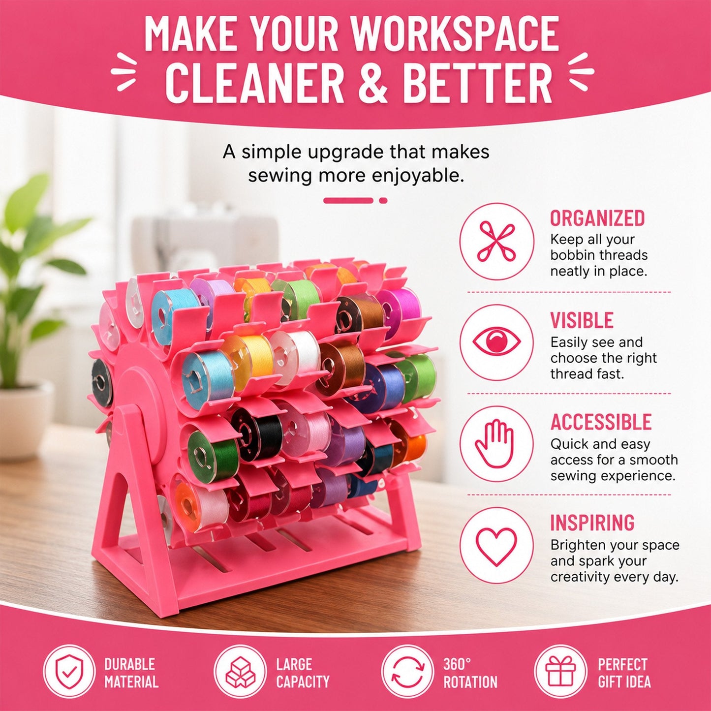 🔥Last Day 50% Off🧵Rotating Bobbin & Thread Storage Organizer