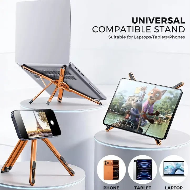 2-in-1 MagSafe Laptop Stand for Desk – Foldable Aluminum Computer Riser with Magnetic Phone Mount – Portable Holder Hub for MacBook, iPhone & iPad ✨🚀