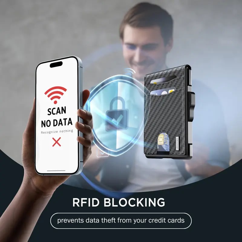🔥Minimalist Pop-Up Wallet for Men – RFID Blocking Aluminum Card Holder with Cash Slot, ID Window & Leather Front Pocket