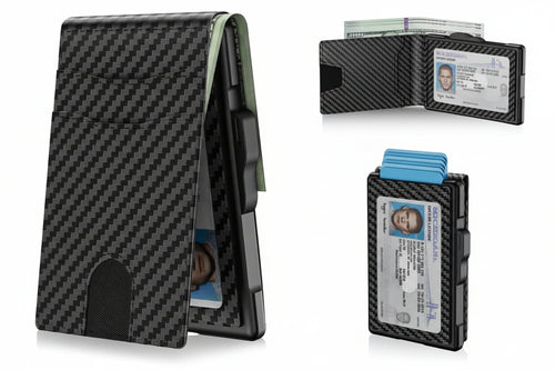 🔥Minimalist Pop-Up Wallet for Men – RFID Blocking Aluminum Card Holder with Cash Slot, ID Window & Leather Front Pocket