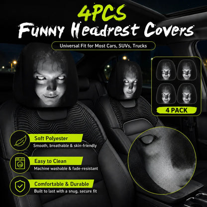 🔥😆 Funny Cartoon Car Headrest Covers – 2PCS Universal Fit  🚗