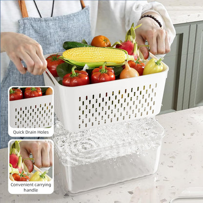 KEMETHY 10 Pack Fruit Storage Containers for Fridge with Removable Colanders - Food Storage Containers with Lids, BPA-Free Produce Containers Keep Fruits, Vegetables, Berry, Meat Fresh Longer
