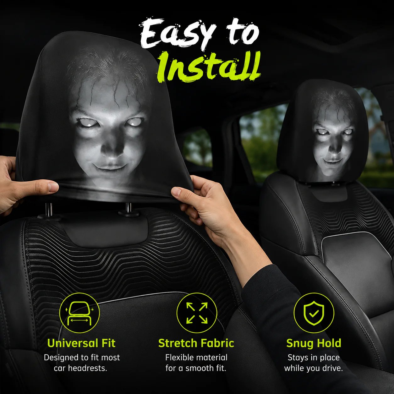 🔥😆 Funny Cartoon Car Headrest Covers – 2PCS Universal Fit  🚗