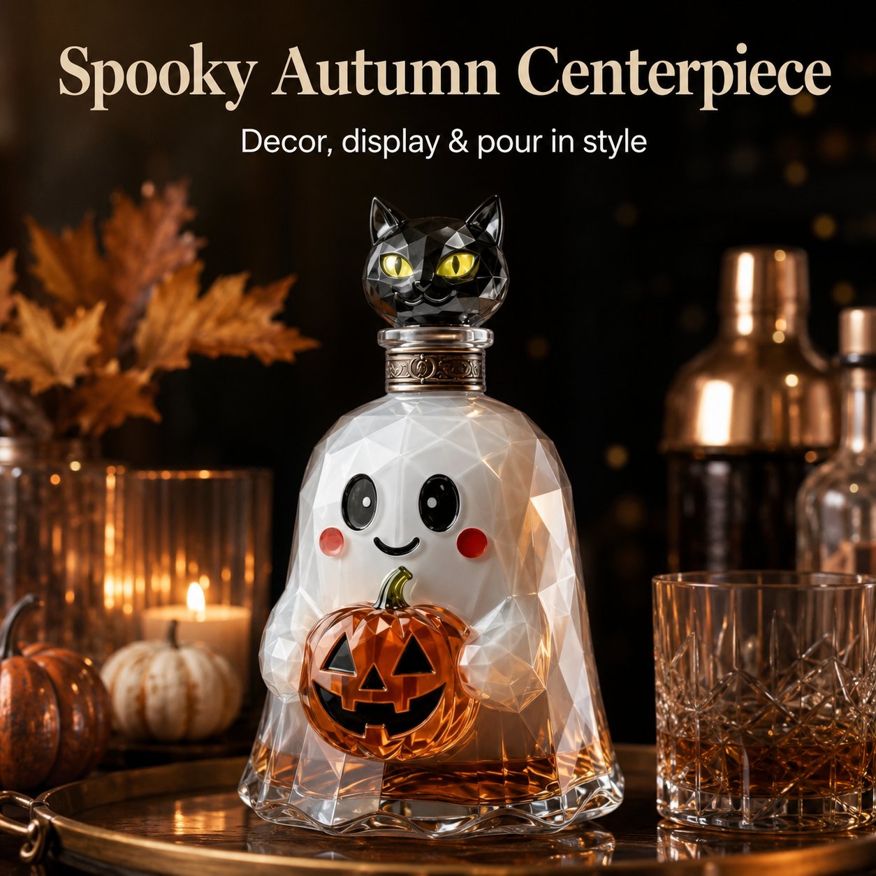 Ghost Pumpkin Halloween Decanter 🎃 Spooky Glass Whiskey  Bottle