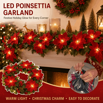 🎄✨Christmas Poinsettia LED Garland String Lights, Holiday Xmas Decor
