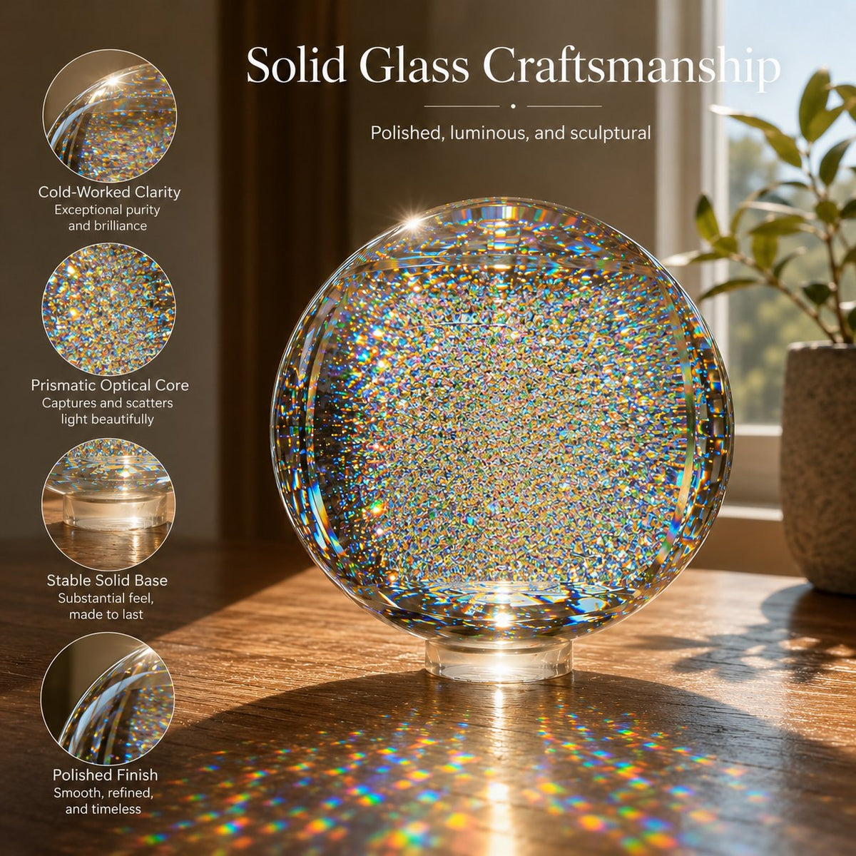 Holographic Refraction Art Sphere, Optical Glass Light Prism for Home Office Decor