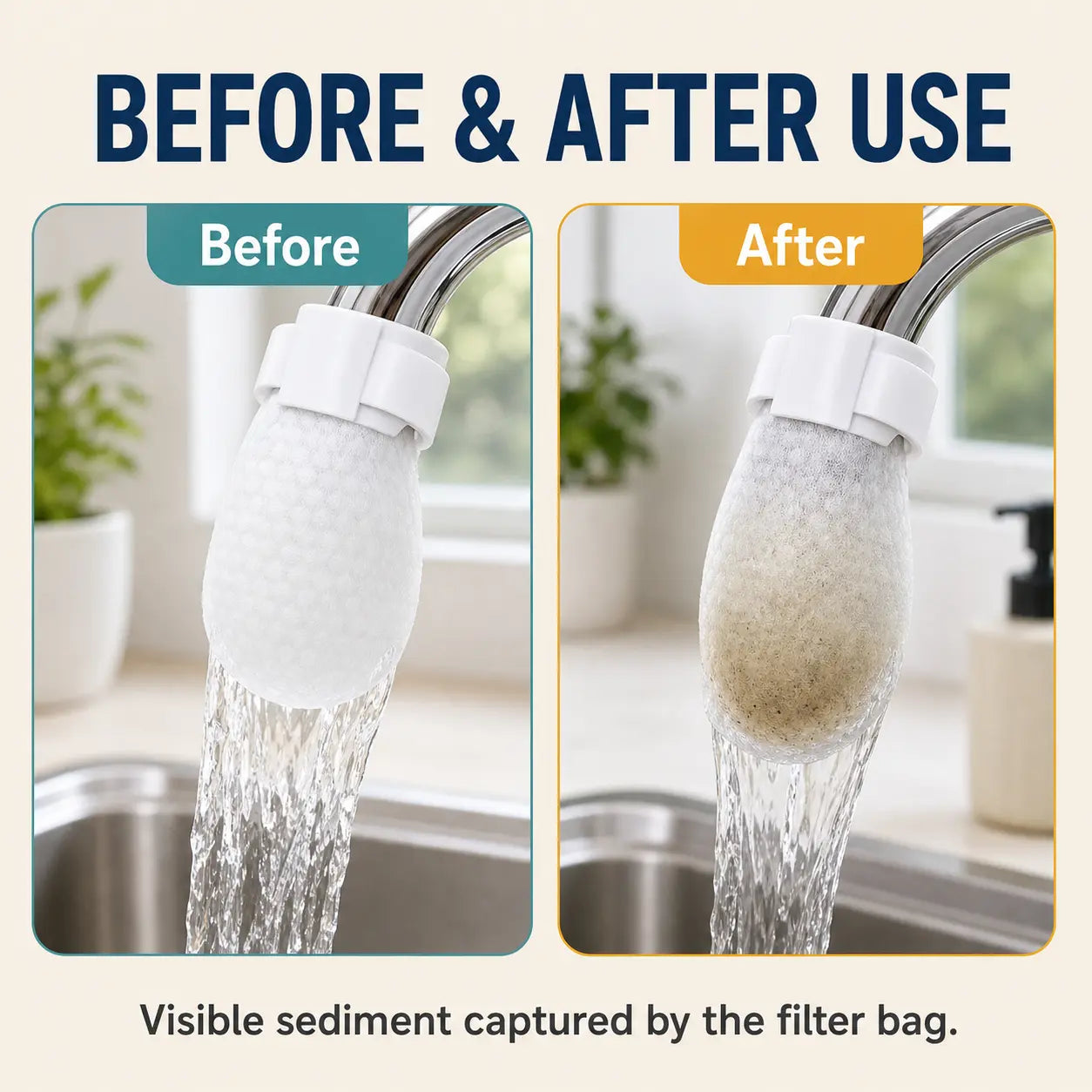 🚰 Cotton Faucet Filter Bags – Sediment & Splash Filter