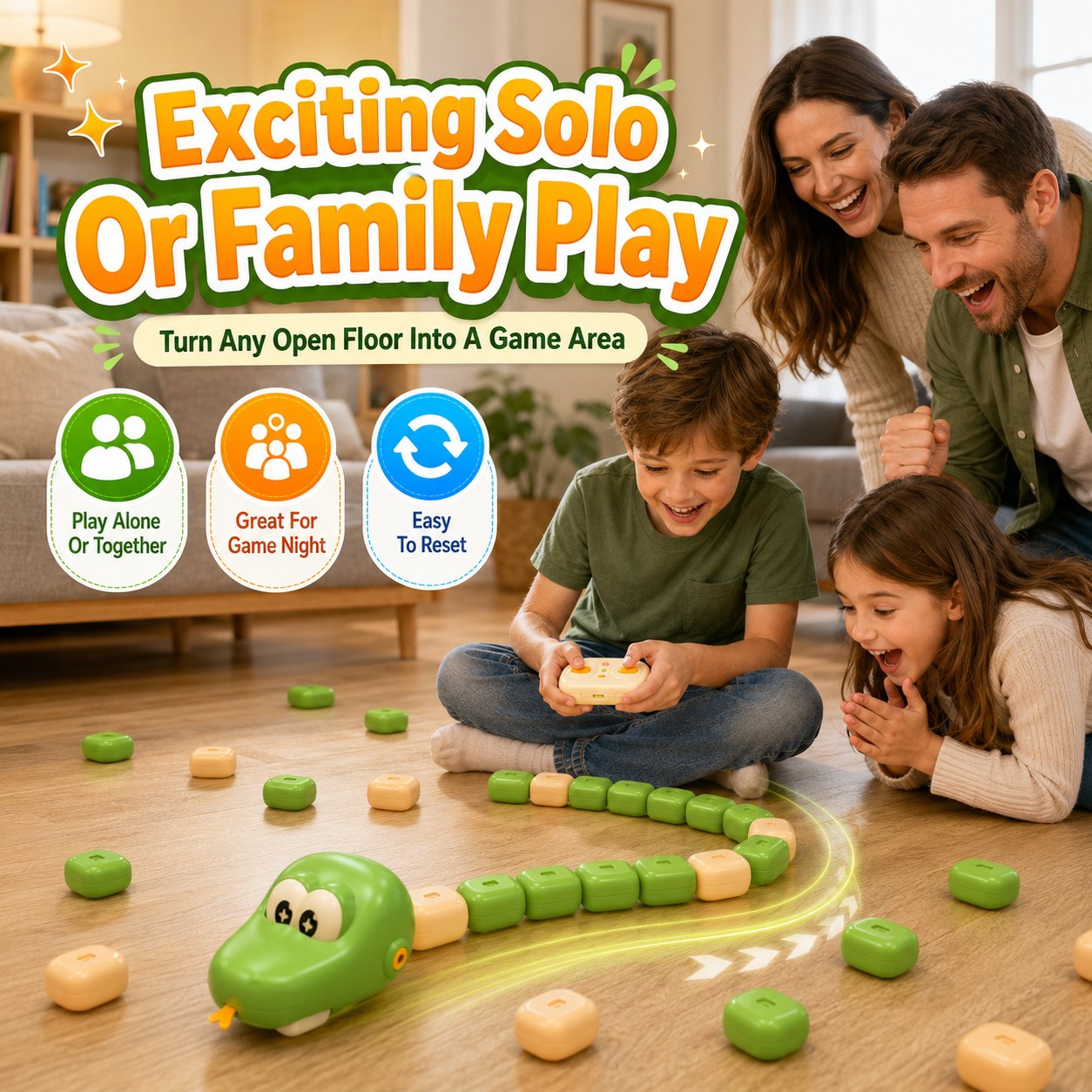 🐍Remote Control Snake Block‑Collecting Game, RC Snake Interactive Toy, Fun Block‑Stacking Collecting Game Toy for Kids & Family Party