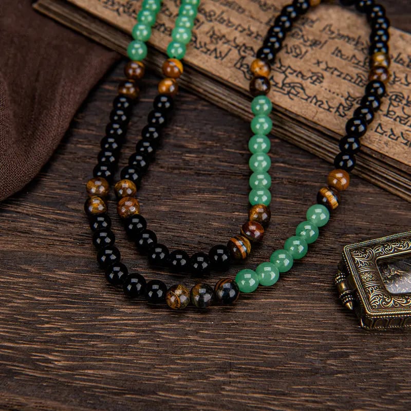 ✨ Money Attraction Necklace With GreenAventurine & Tiger Eye Pendant Healing Crystal  Stone