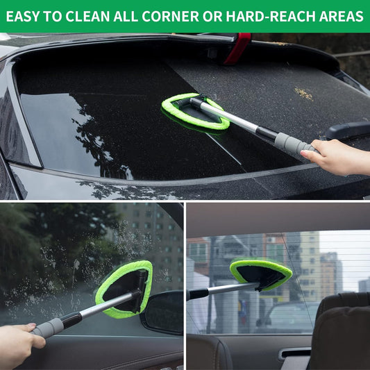 💥 💥 🔥 Windshield Cleaning Tool, Microfiber Car Window Cleaner with 3 Reusable and Washable Microfiber Pads and Extendable Handle