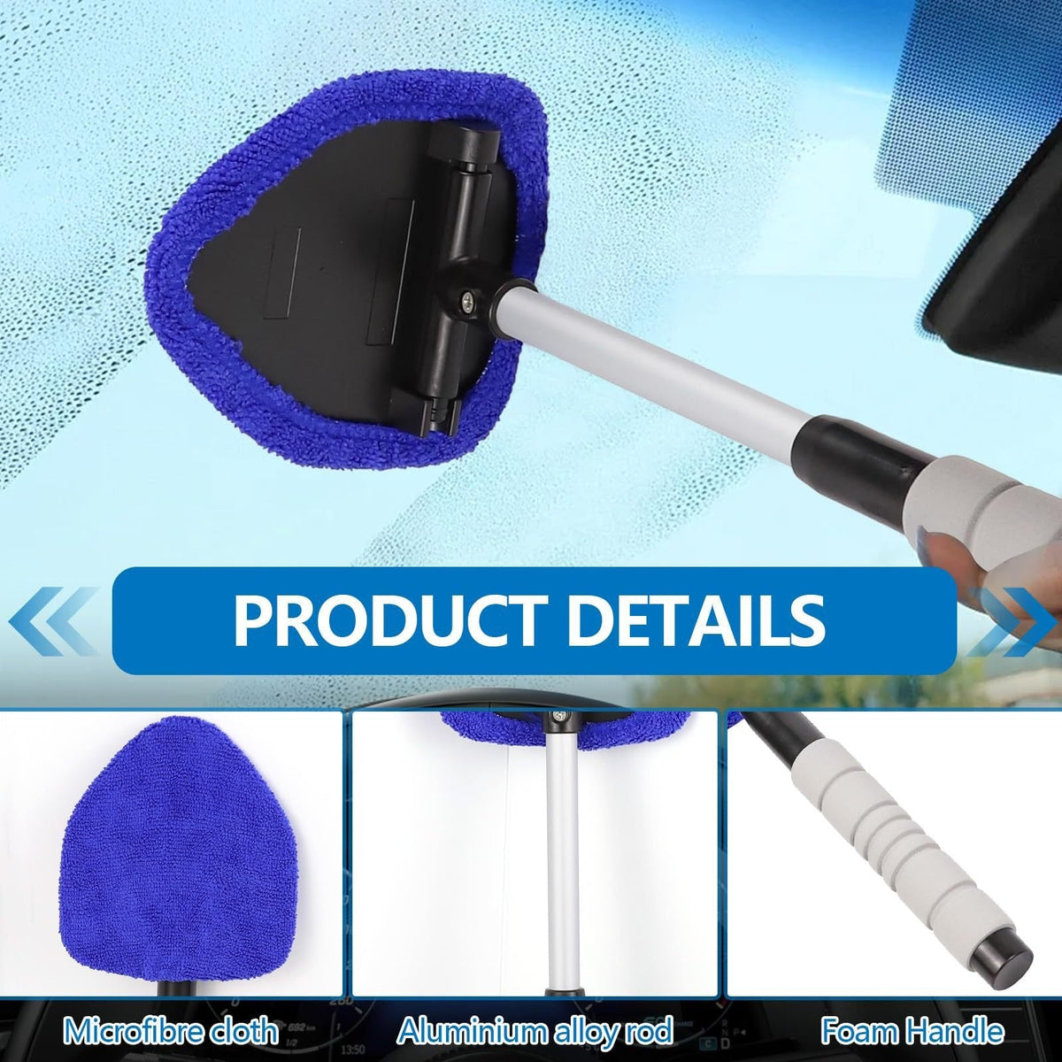 ⏰Final 3 Hours  : Microfiber Car Windshield Cleaning Tool with Extendable Handle