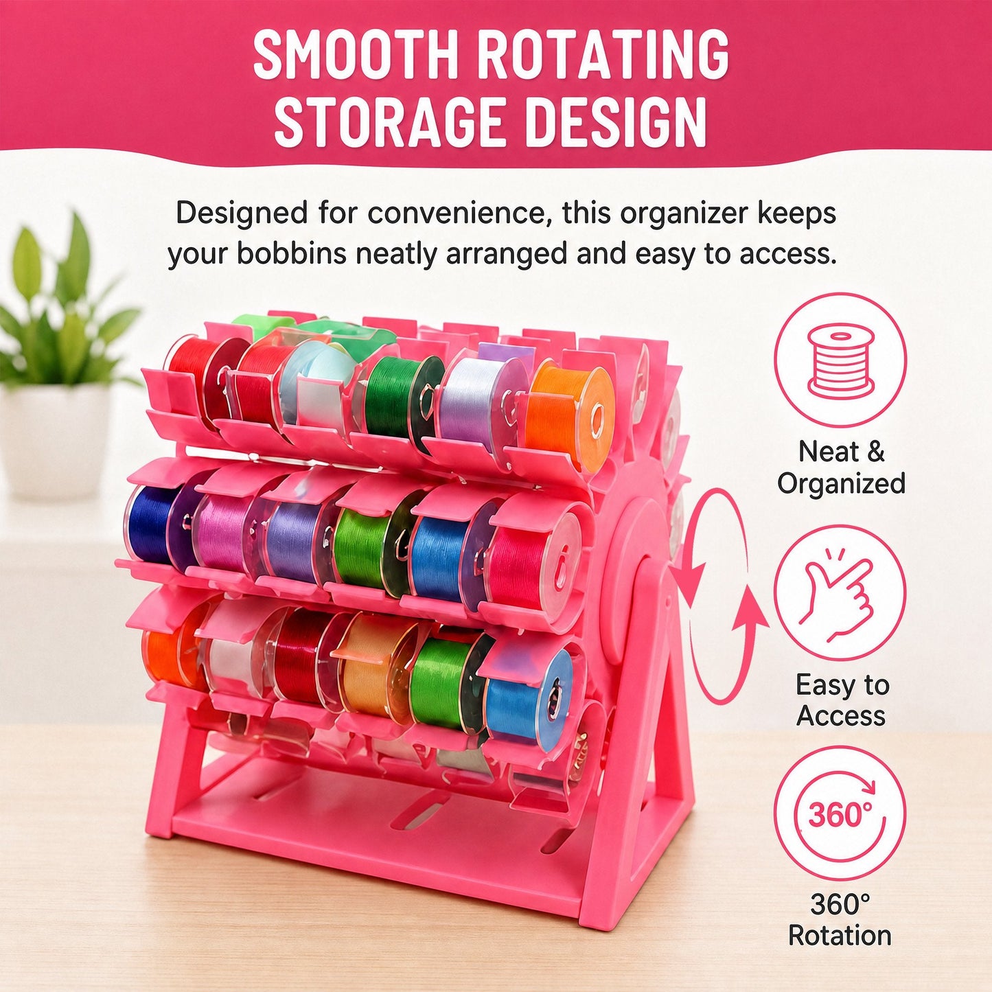 🔥Last Day 50% Off🧵Rotating Bobbin & Thread Storage Organizer