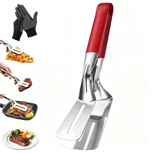 🔥3-in-1 Stainless Steel Kitchen Tongs, BBQ Grill Tongs with Flipper &  Turner