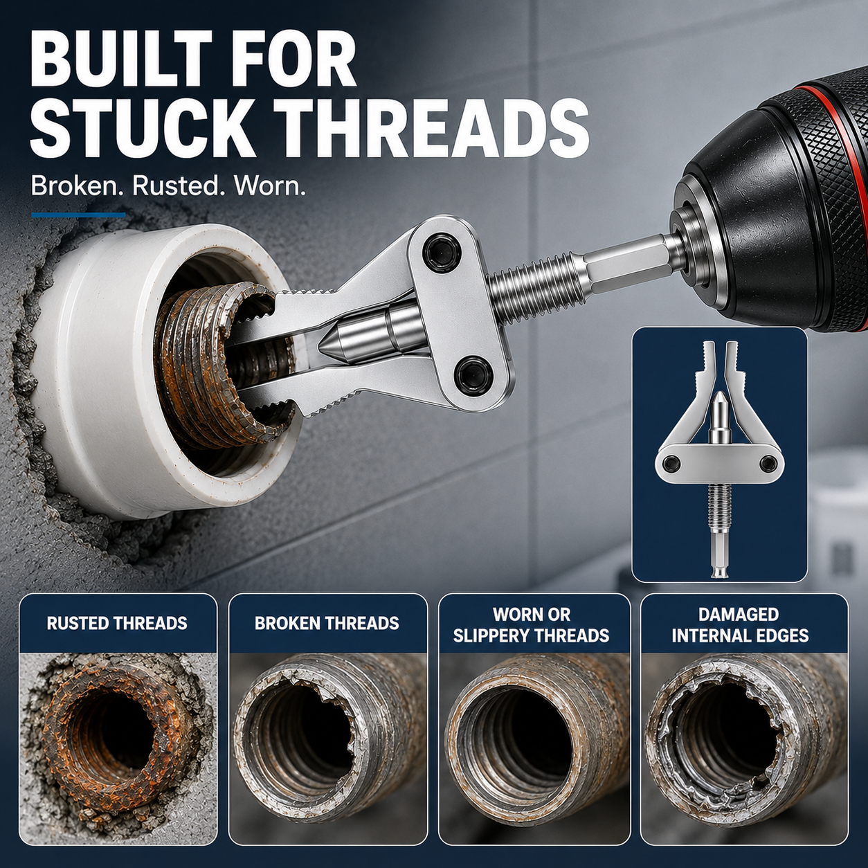 No More Stuck Pipe Threads – 3-in-1 Extractor Tool for 1/2", 3/4" & 1" Broken Pipes