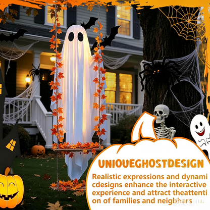 👻✨LED Hanging Ghost Swing Decoration, 5FT Remote Controlled Halloween Outdoor Hanging Decor🎃