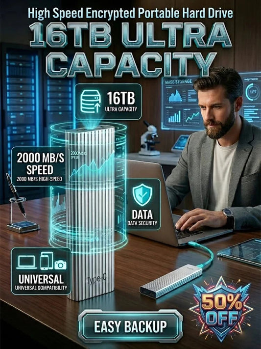 🏆Flash Sale⚡50K+ Sold｜16TB Large‑Capacity Type‑C Mini Portable SSD 🔥