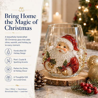 🎅🎄 3D Christmas Glass Art Cup | Luxury Raised Holiday Glassware for Drinks, Decor & Christmas Gifts 🎁