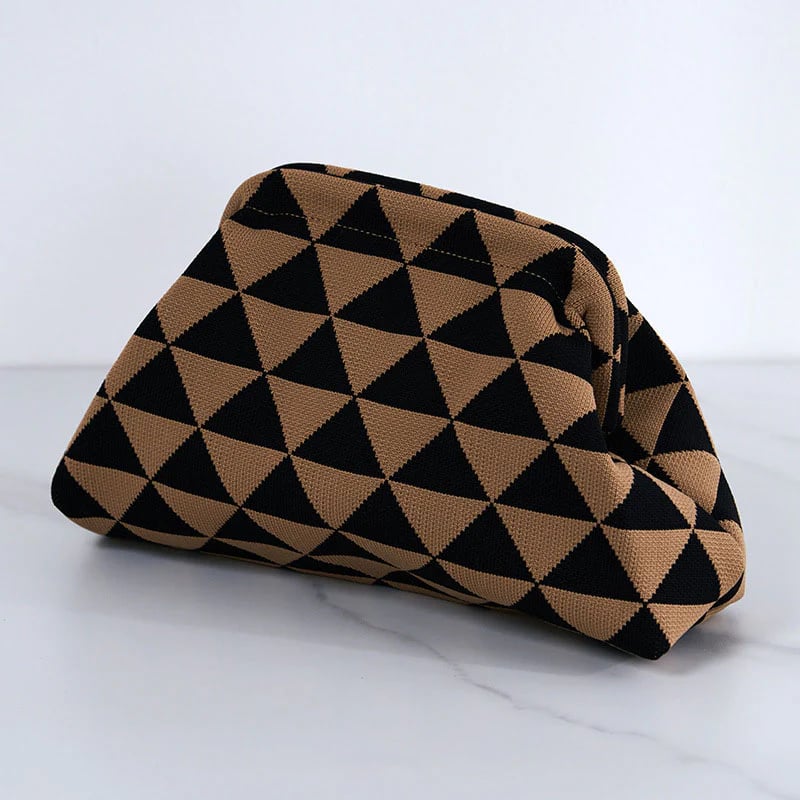 Women's Striped & Diamond Dot Cloud Crossbody Bag, Clip‑Top Closure Casual Handbag for Daily Use
