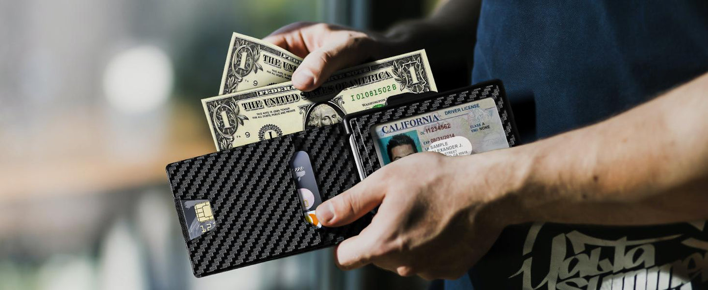 🔥Minimalist Pop-Up Wallet for Men – RFID Blocking Aluminum Card Holder with Cash Slot, ID Window & Leather Front Pocket