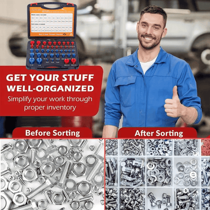 🔥 🔩44Pcs Alloy Nut & Bolt Thread Size Checker Kit