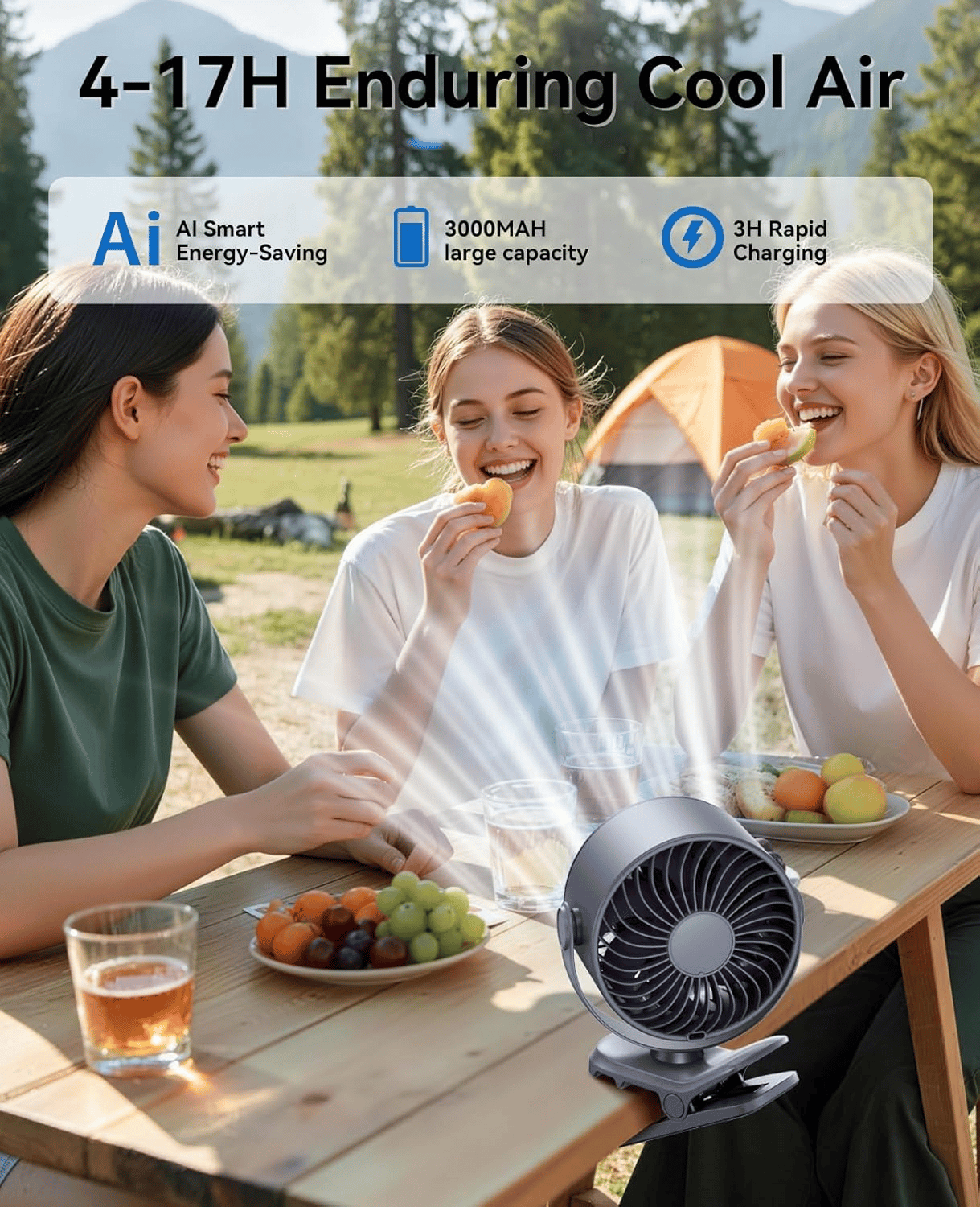 4000mAh Rechargeable Portable Clip on Fan-100-Speed Touch Control