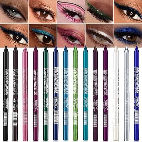 14-Pack Eyeliner Pencil Waterproof Colored Paste Liners with Metallic & Shimmer Finishes Smudge-Proof